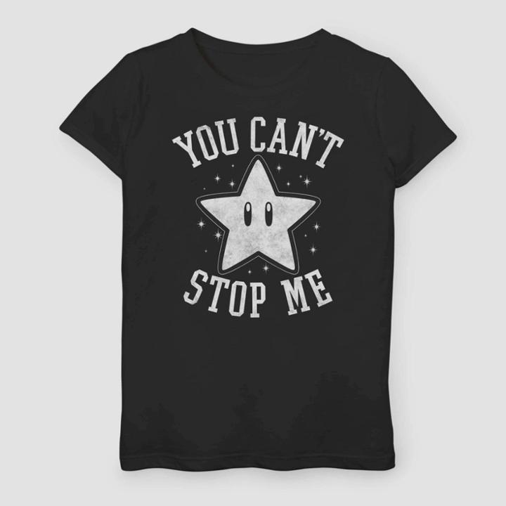 Girls' Super Mario Bros Super Star You Can't Stop Me T-shirt - Black