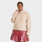 Women's Plus Size Mock Turtleneck Pullover Sweater - Ava & Viv Oatmeal