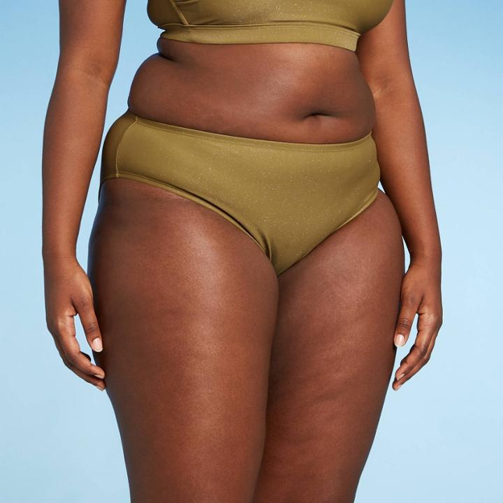 Juniors' Plus Size Metallic Cheeky Hipster Bikini Bottom - Xhilaration Army Green