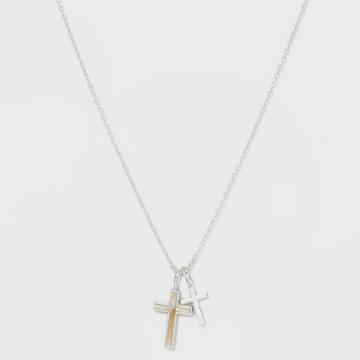 No Brand Silver Plated Mother Of Pearl Cross Duo Pendant Necklace