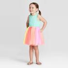 Toddler Girls' Tank Top Rainbow Tulle Dress - Cat & Jack Aqua 12m, Toddler Girl's,