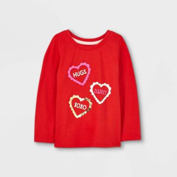 Toddler Girls' Conversational Heart Long Sleeve Graphic T-shirt - Cat & Jack Red