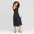 Women's Sleeveless Square Neck Midi Button Front Belted Dress - Universal Thread Black