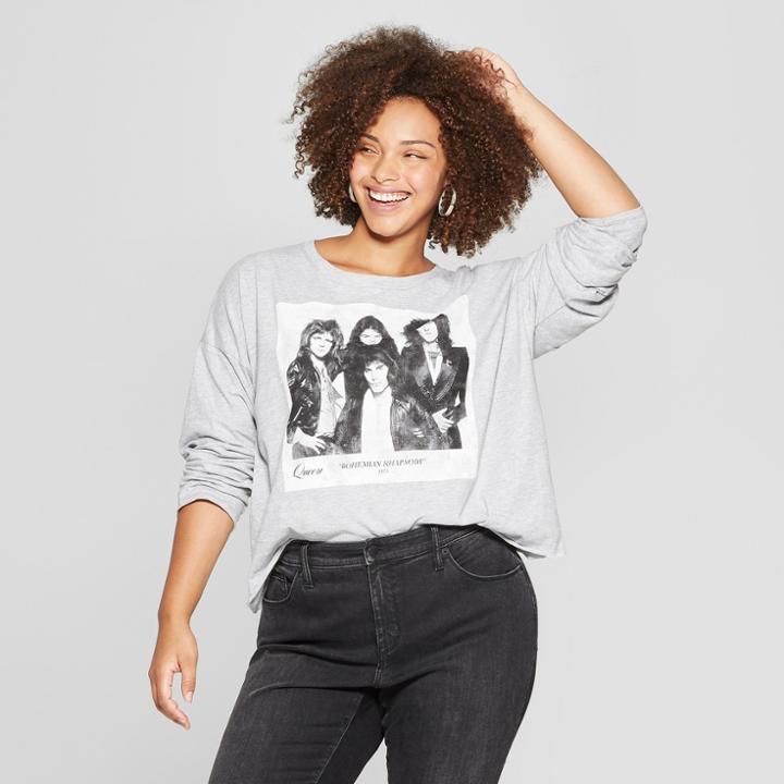 Bravado Plus Size Women's Plus Queen Long Sleeve T-shirt Crop Gray