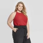 Women's Plus Size Sleeveless Crewneck Pullover Sweater - Prologue Red