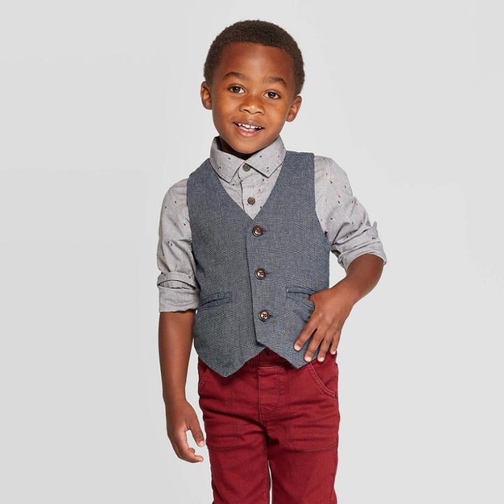 Toddler Boys' Twill Woven Suit Vest - Cat & Jack Blue 12m, Toddler Boy's