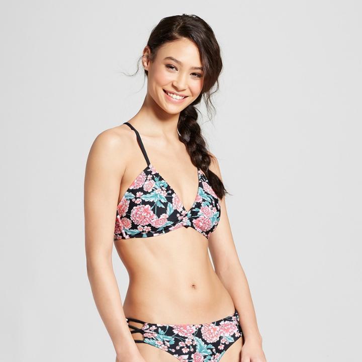 Women's Center Halter Bandeau Bikini Top - Xhilaration Black Floral