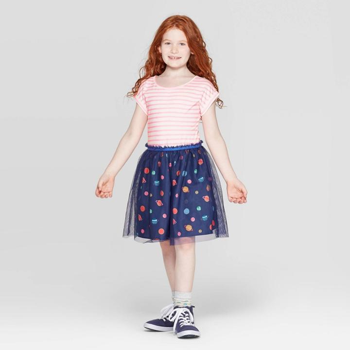 Girls' Space Print Tulle Dress - Cat & Jack Navy