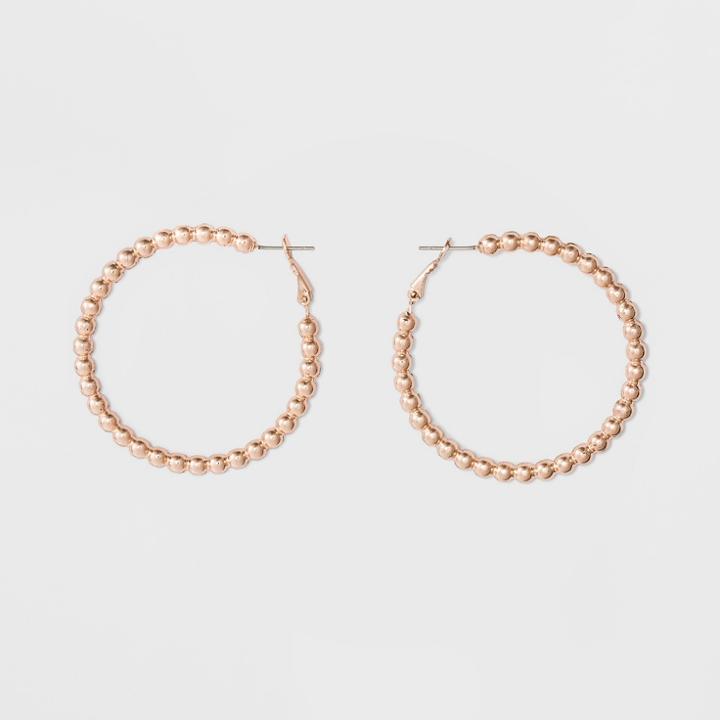 Target Open Hoop With Beaded Texture Earrings - Rose Gold