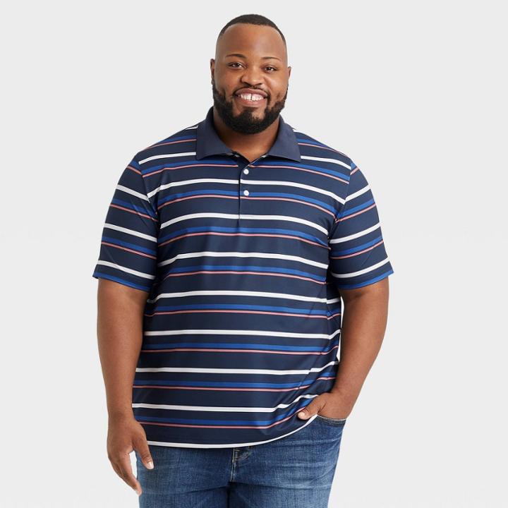 Men's Big & Tall Striped Short Sleeve Performance Polo Shirt - Goodfellow & Co Xavier Navy 4xlt, Xavier Blue