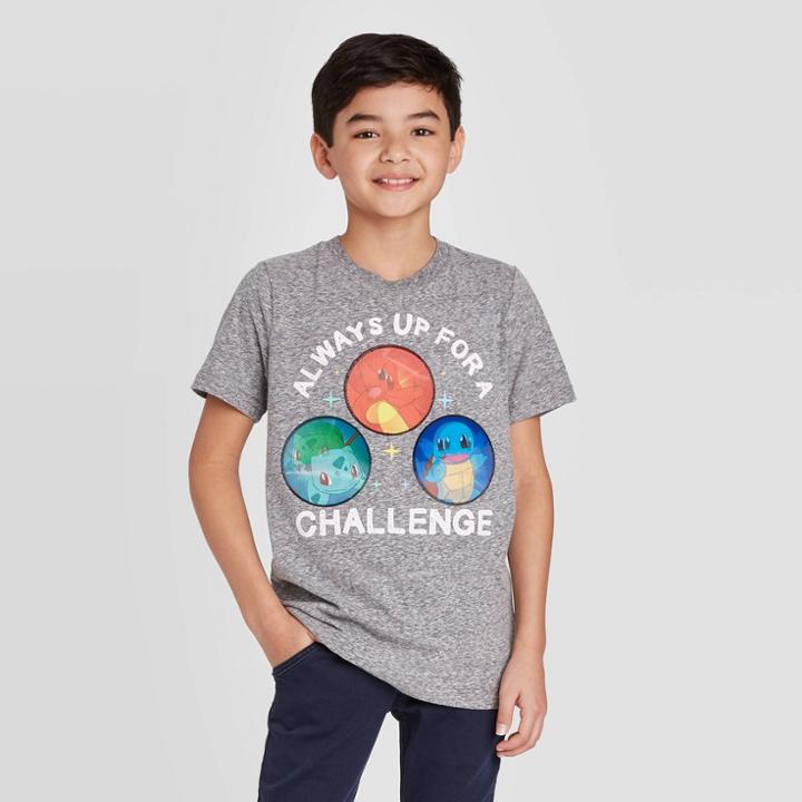 Boys' Pokemon 'always Up For A Challenge' T-shirt - Gray