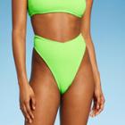 Women's Pucker V-front High Waist Extra High Leg Cheeky Bikini Bottom - Wild Fable Bright Green Xxs