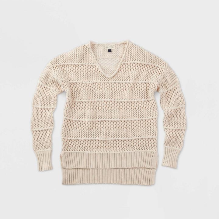 Women's Crewneck Mesh Pullover - Universal Thread Cream