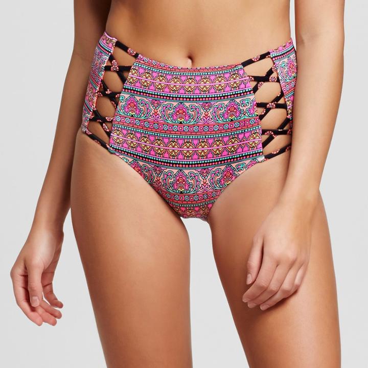Women's Beach Strappy Side High Waist Bikini Bottom - Shade & Shore Multi Floral Stripe Xl,
