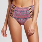 Women's Beach Strappy Side High Waist Bikini Bottom - Shade & Shore Multi Floral Stripe Xl,