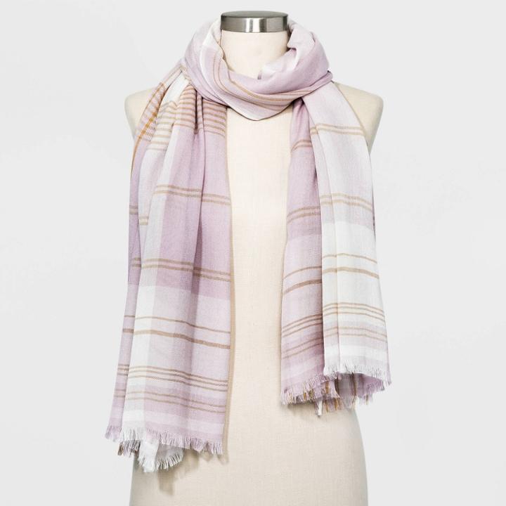 Women's Plaid Oblong Scarf - A New Day Lavender One Size, Women's, Purple