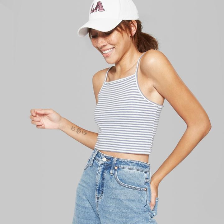 Women's Square Neck Waffle Cami - Wild Fable Blue/white