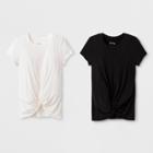 Girls' 2pk Front Tie Knot T-shirt - Art Class Black/cream
