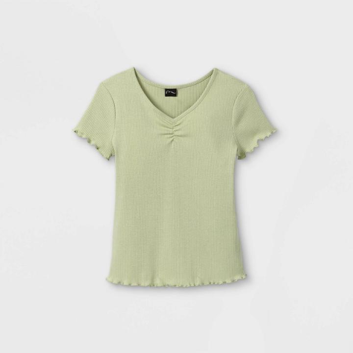 Girls' Cinch Front Lettuce Edge Short Sleeve T-shirt - Art Class Green