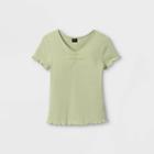 Girls' Cinch Front Lettuce Edge Short Sleeve T-shirt - Art Class Green