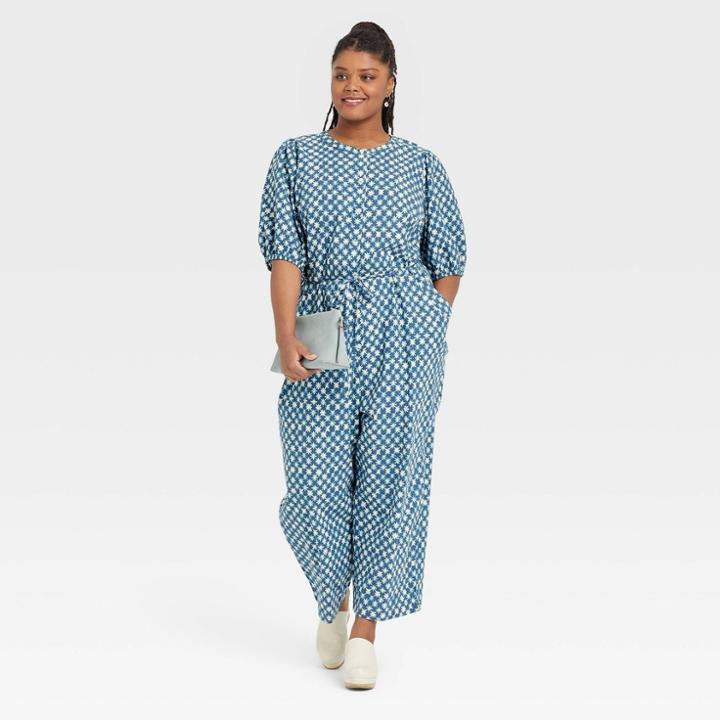 Women's Plus Size Puff 3/4 Sleeve Jumpsuit - Universal Thread Blue