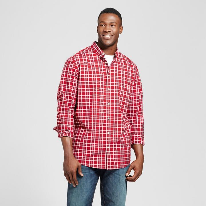 Men's Big & Tall Standard Fit Northrop Poplin Button-down Shirt - Goodfellow & Co Red/white Plaid