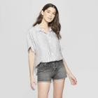 Women's Striped Short Sleeve Collared Camp Shirt - Universal Thread Black/white