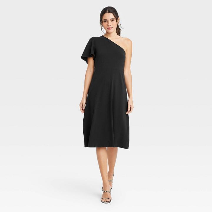 Women's Off Shoulder Puff Short Sleeve Dress - Who What Wear Black