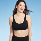 Women's Ribbed Textured Scoop Bikini Top - Kona Sol Black D/dd Cup