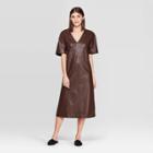 Petitewomen's Short Sleeve V-neck A Line Midi Dress - Prologue Brown M, Women's,