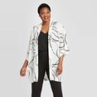 Women's Floral Print Petite Kimono - A New Day Cream One Size, Women's, White