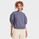 Women's 3/4 Sleeve Quilted Pullover Sweatshirt - A New Day Blue