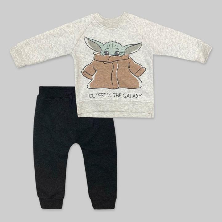 Lucasfilm Baby Boys' 2pc Star Wars Baby Yoda Long Sleeve Fleece Top And Bottom Set - Gray Newborn