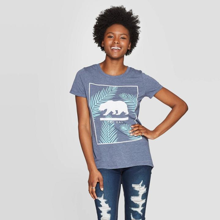 Women's Short Sleeve Scoop Neck Nor Cali Bear Graphic T-shirt - Awake Navy