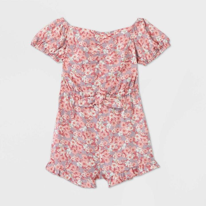 Petitetoddler Girls' Short Sleeve Floral Tie-front Romper - Art Class Purple