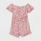 Petitetoddler Girls' Short Sleeve Floral Tie-front Romper - Art Class Purple
