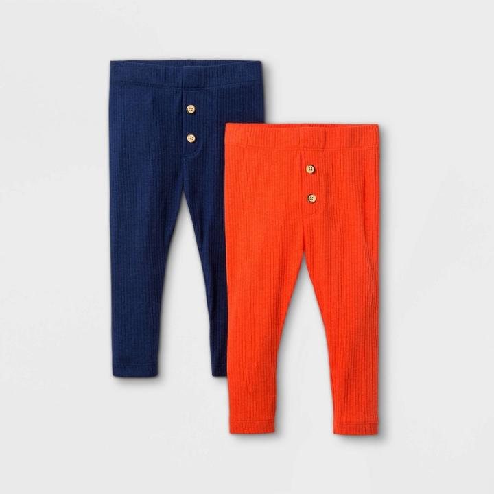 Baby Boys' 2pk Ribbed Leggings Pull-on Pants - Cat & Jack Dark Orange Newborn