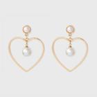 Target Open Work Heart And Simulated Pearl Drop Earrings - Gold, White