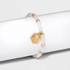 No Brand Silver Plated Gold Dipped Hamsa Charm And Quartz Stretch Bracelet - White