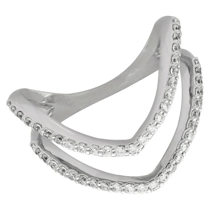 Target Women's Cubic Zirconia Silver Plated Double Ring - White (7),