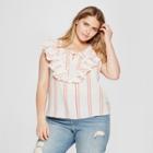 Women's Plus Size Striped Ruffle Bib Tank - Universal Thread Red X