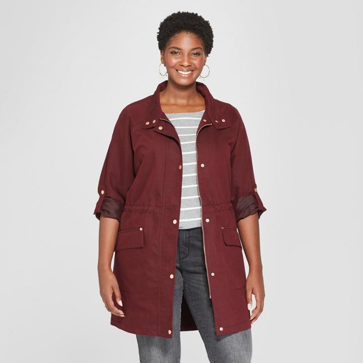 Women's Plus Size Anorak Jacket - Ava & Viv Burgundy (red) X