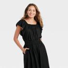 Women's Ruffle Short Sleeve Smocked Top - A New Day Black