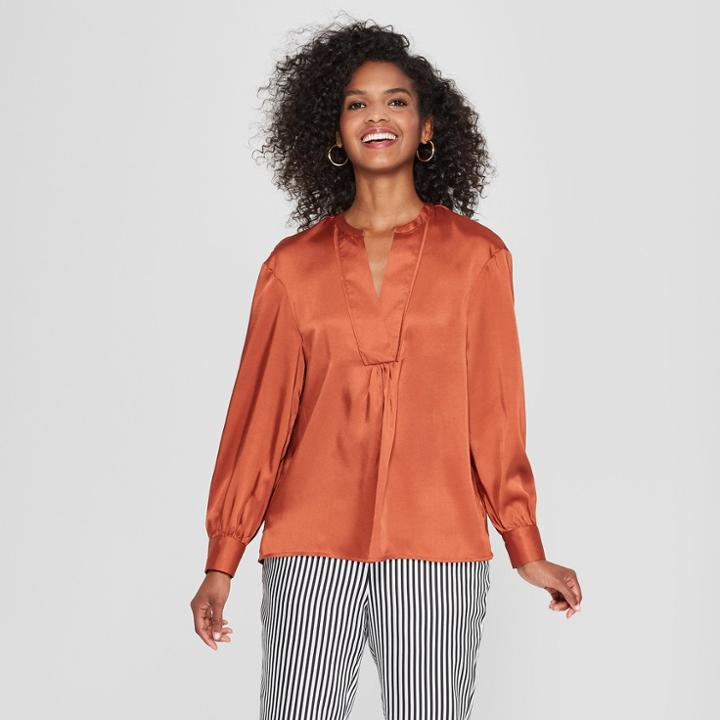 Women's Long Sleeve Silky Boho Popover Top - Who What Wear