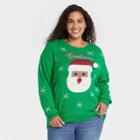 Well Worn Women's Plus Size Holiday Believe Santa Graphic Pullover Sweater - Green