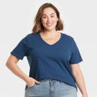 Women's Plus Size V-neck Essential Slim Fit T-shirt - Ava & Viv Blue