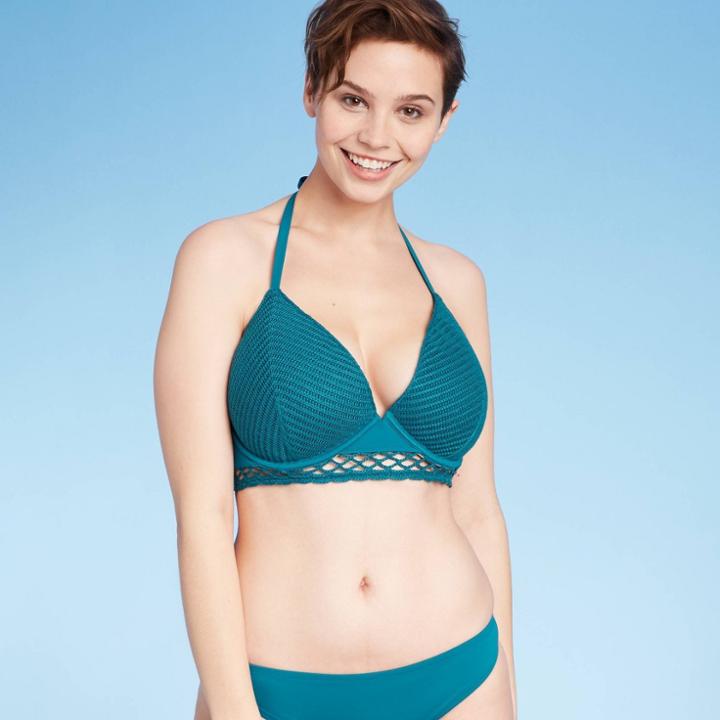 Women's Light Lined Long Lined Triangle Crochet Bikini Top - Shade & Shore Ocean Blue