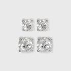 Sterling Silver Duo Round Cubic Zirconia Stud Earring Set 2pc - A New Day Clear