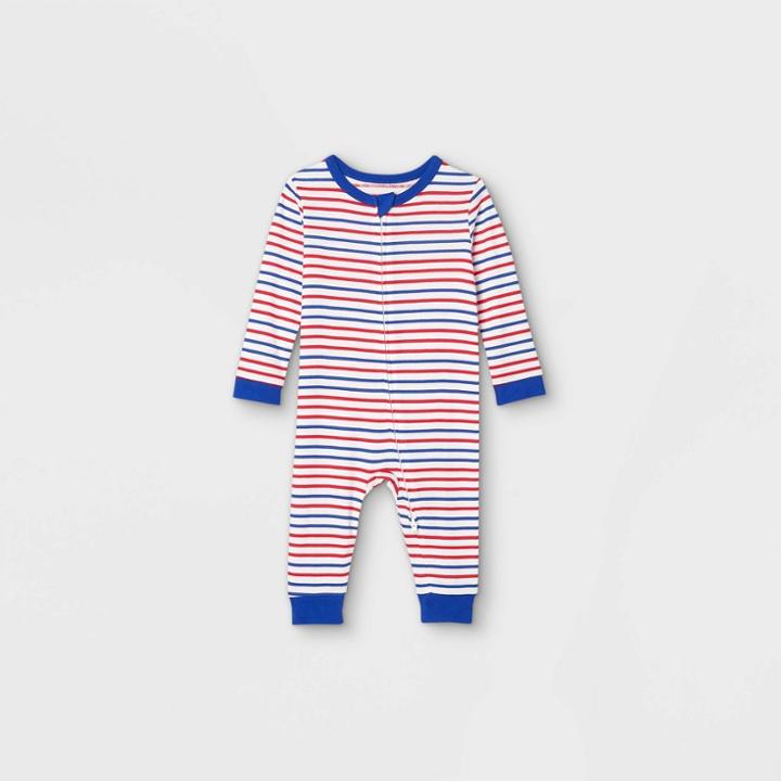 Ev Holiday Baby Americana Striped Matching Family Pajamas Union Suit - White