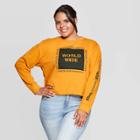 Women's World Wide Cropped Plus Size Long Sleeve T-shirt - Mighty Fine (juniors') - Mustard 1x, Women's, Size:
